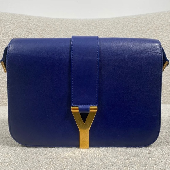Authentic Pre-Owned SAINT LAURENT Blue Leather Ligne Y Crossbody Bag - Picture 1 of 16